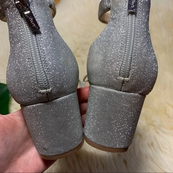 BHLDN Badgley Mischka JEWEL Silver Glitter Heels 10